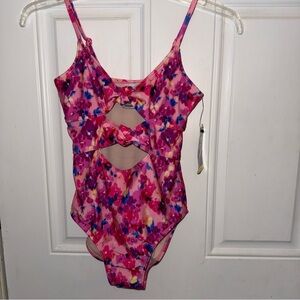 Art Class Pink Floral Kids Swim One Piece